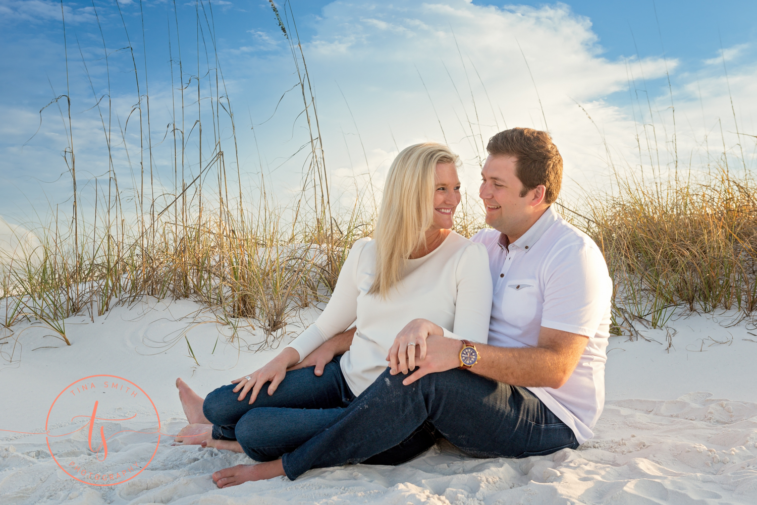 couple posing for photography on beach in destin