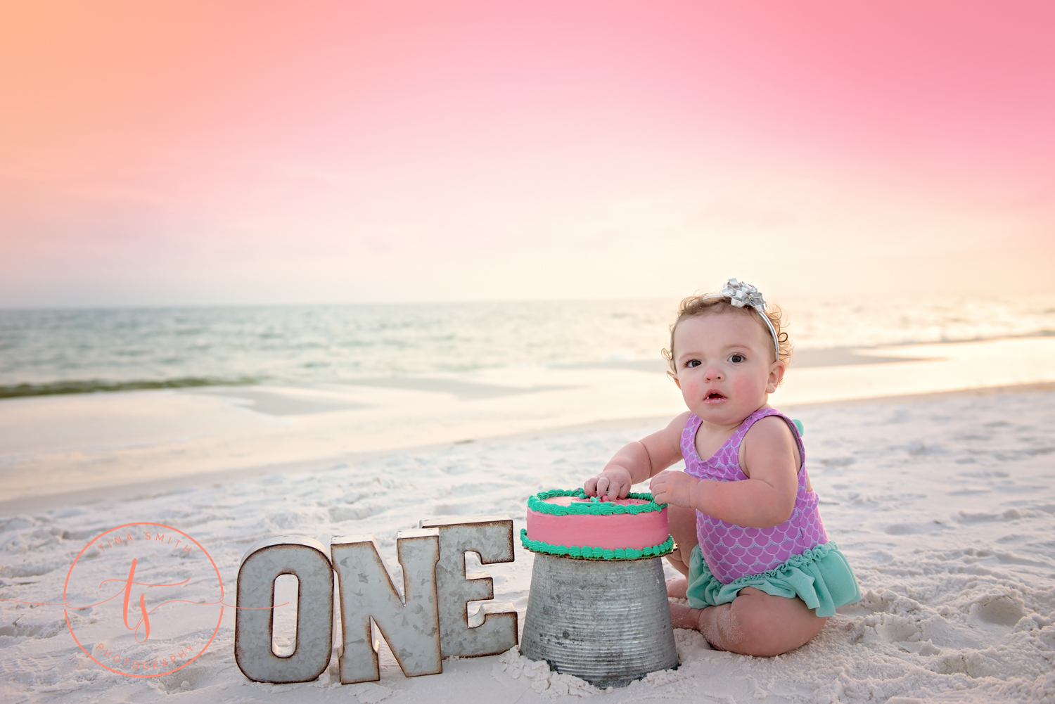 one year cake smash on the beach in destin